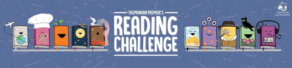 Image reading 'Tasmanian Premier's Reading Challenge' with books with different faces. 